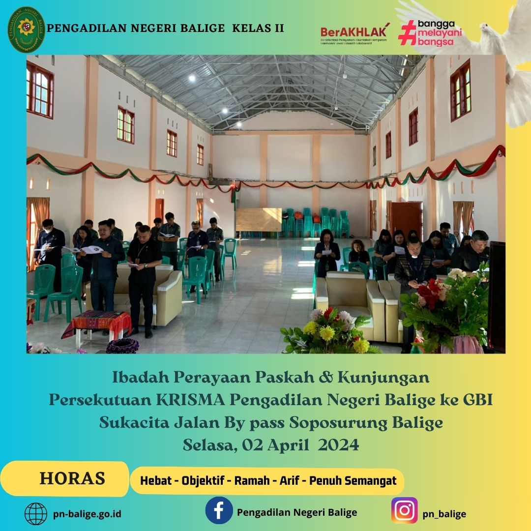Ibadah Perayaan Paskah & Kunjungan  Persekutuan KRISMA Pengadilan Negeri Balige ke GBI Sukacita  Jalan By pass Soposurung Balige